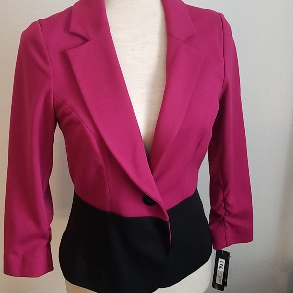 NWT I.N. Studio Women's Petite Pink & Black Blazer - Picture 3 of 9